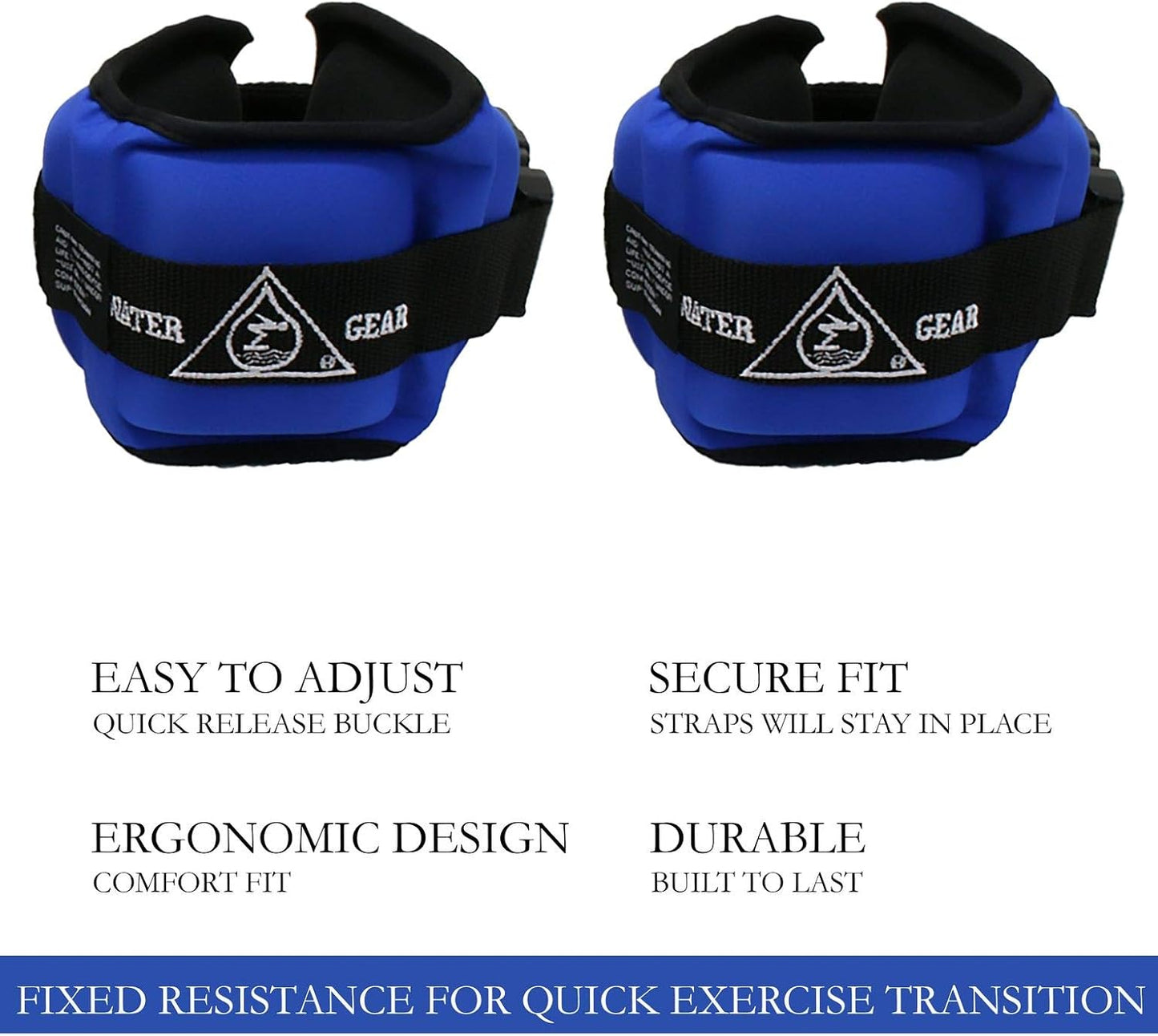 Water Gear Professional Aqua Cuffs - Aqua Aerobics Fitness Gear Bands for Ankle and Wrist - Swimming Pool Workout - Exercise Equipment Adjustable Ankle and Wrist Bands