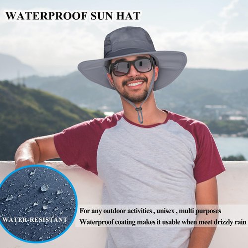 Sun Hat for Men/Women, UPF 50+ Fishing Hat,Waterproof Wide Brim Bucket Hat Foldable Boonie Hat for Hiking Garden Safari Beach Dark Grey