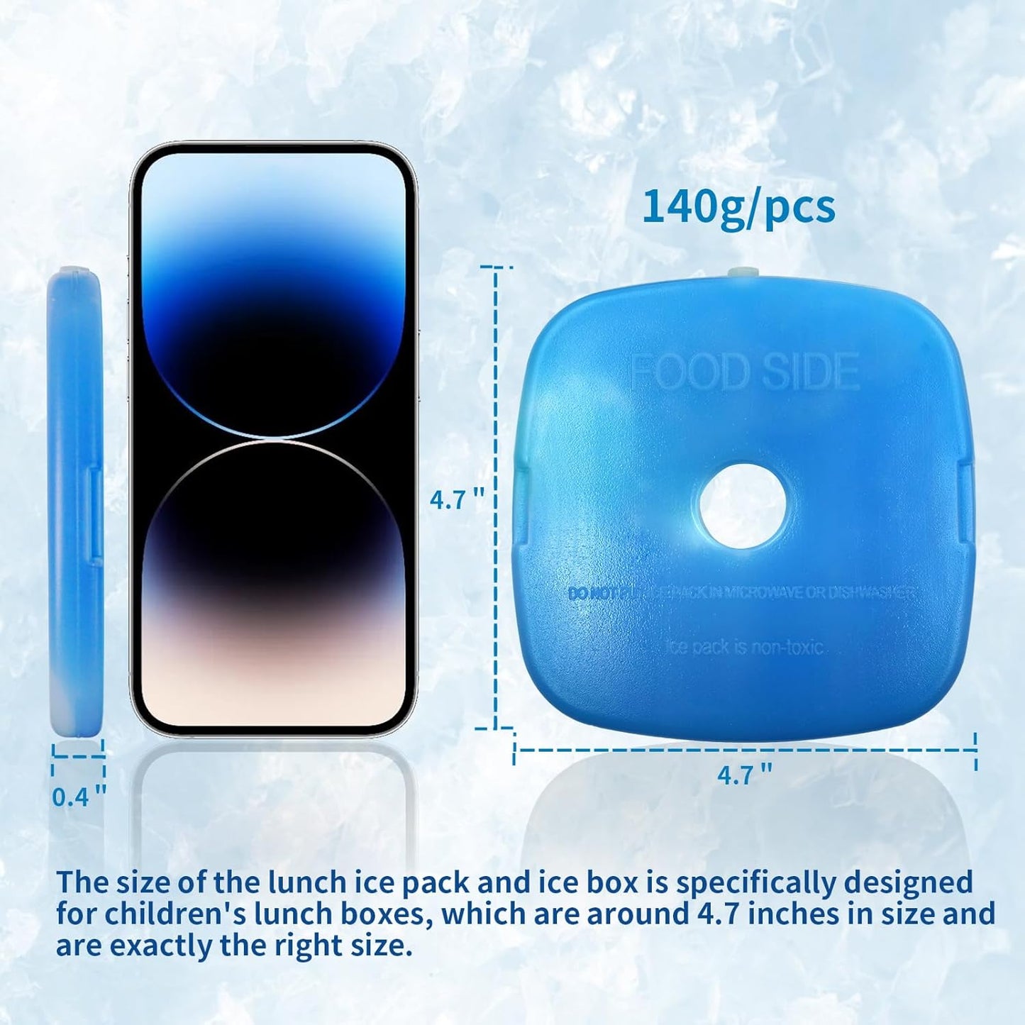Slim Cooler Ice Packs for Lunch Box, Work, School, Picnic, Fishing - Long Lasting, Quick Freeze, Blue