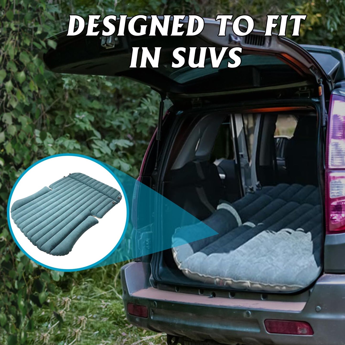 JESTMOTOR SUV Air Mattress Thickened and Double-Sided Flocking Travel Foldable Camping Bed for SUV Rear Seat and Trunk Camping Pickup Truck Bed Air Mattress, 76x51x4.7Inch (White Blue)