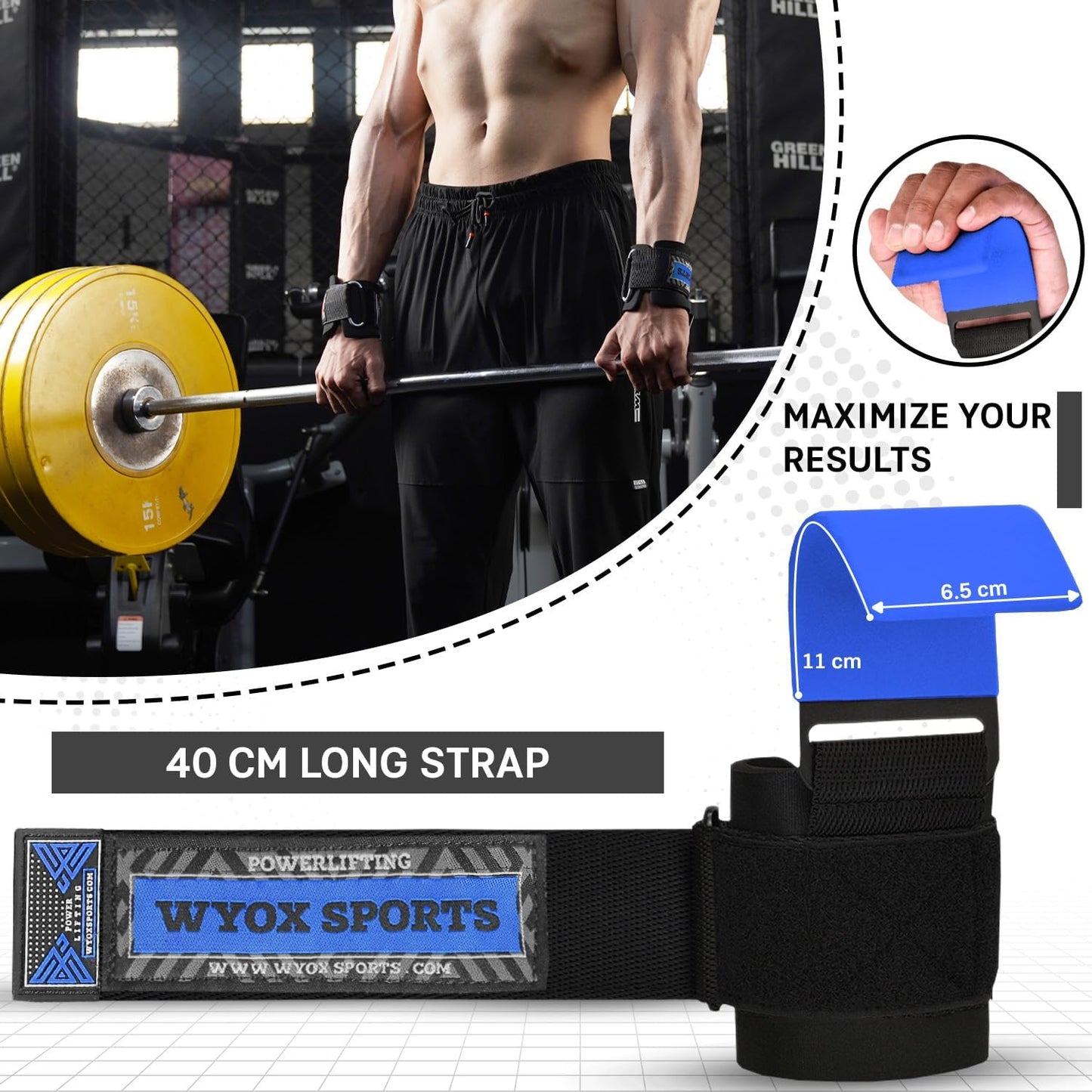 WYOX Weight Lifting Hooks for Men & Women (Pair) – Heavy Duty Wrist Support Straps with Hooks for Deadlifts, Pull Ups, Shrugs – Gym Lifting Straps with Grip Assist for Weightlifting & Strength Training