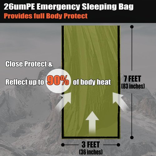 Frelaxy Emergency Sleeping Bag 1-Pack/2-Pack, Extra-Thick Compact Survival Bivy with Whistle, Storage Pouch, and EVA case, Perfect for Survival Kits (Army Green - 2 Pack)
