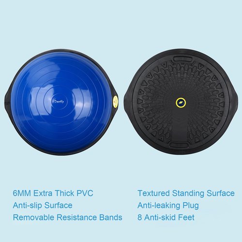 Zeatly 25in Half Balance Ball - 1500lb Heavy Duty Wobble Board Trainer for Core Strength & Stability, Non-Slip Yoga Ball with Resistance Bands & Pump - Home Gym Equipment for Balance Training, Yoga & Physical Therapy(Blue)