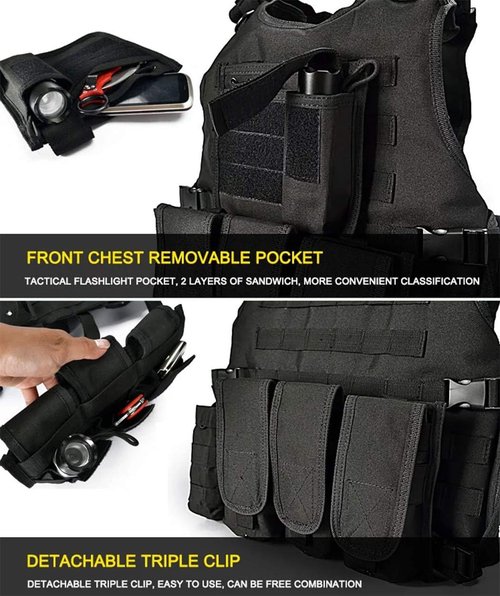 PIKEON Tactical Airsoft Vest Outdoors CS Game Vest Adjustable Adult Suitable for Train (Black)
