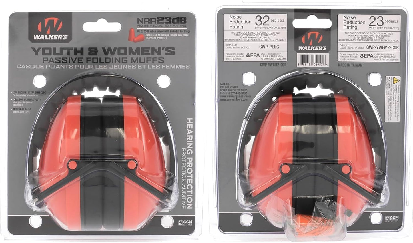 Walker's Youth & Women's Shooting Low Profile Folding Padded Headband Adjustable Hearing Protection Earmuffs