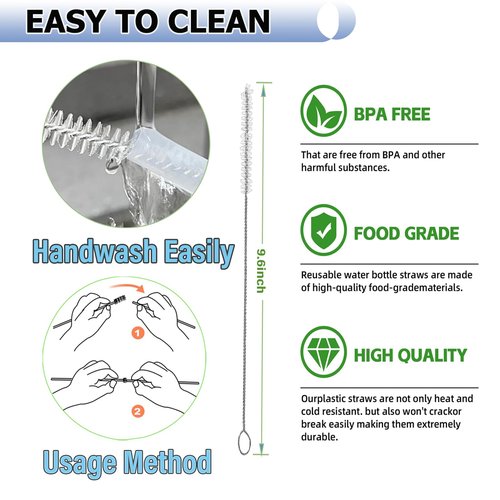 ZARZAVT 4-Pack Replacement Straws with Brush | 8mm BPA-Free Plastic Straws for Hydro Flask Straw Lid | Leakproof & Durable Fit(Not for Stanley/Narrow Mouth)