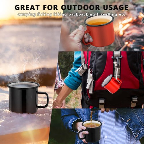 P&P CHEF Enamel Coffee Mugs Cups Set of 2,12 Oz Small Enamel Camping Cup for Coffee Water Soup, Indoor and Outdoor Use, Portable & Sturdy, Black & Red