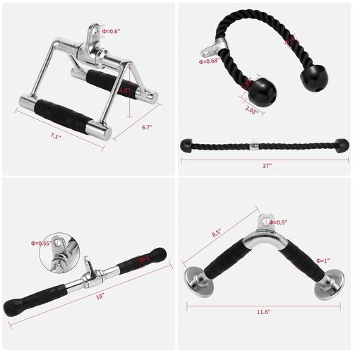 DYNASQUARE Tricep Press Down Cable Machine Attachment, Heavy Duty Solid Steel Body Training LAT Pulldown Home Gym Accessories, Double D Row Handle, V Bar, Ankle Straps, Tricep Rope, Pull Down Bar