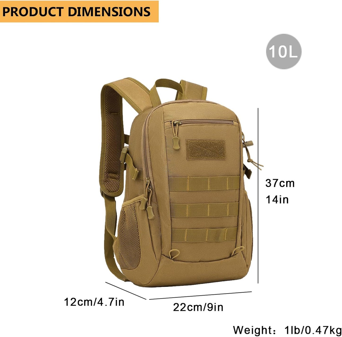 ArcEnCiel 10L/20L Mini X-Small Tactical Backpack MOLLE Daypack Gear Pack Camping Bag with Patch