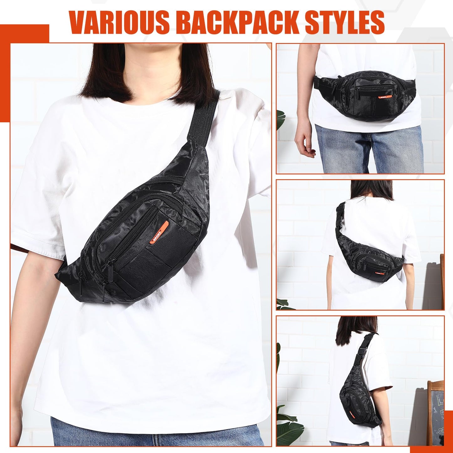 Kajaia 16 Pieces Fanny Pack Bulk Adjustable Waist Bags with Zippers Crossbody Party Fanny Packs Canvas Waist Belt Bag for Women Men Kids Teams Travel Running Cycling Hiking (Black)