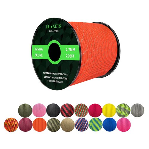 LUYADIN Reflective Paracord 325lb Diameter 2.7mm - 5 Strand Parachute Spool Cord - 100ft 200ft,Paracord for Camping,Hiking,Fishing,Outdoor and DIY