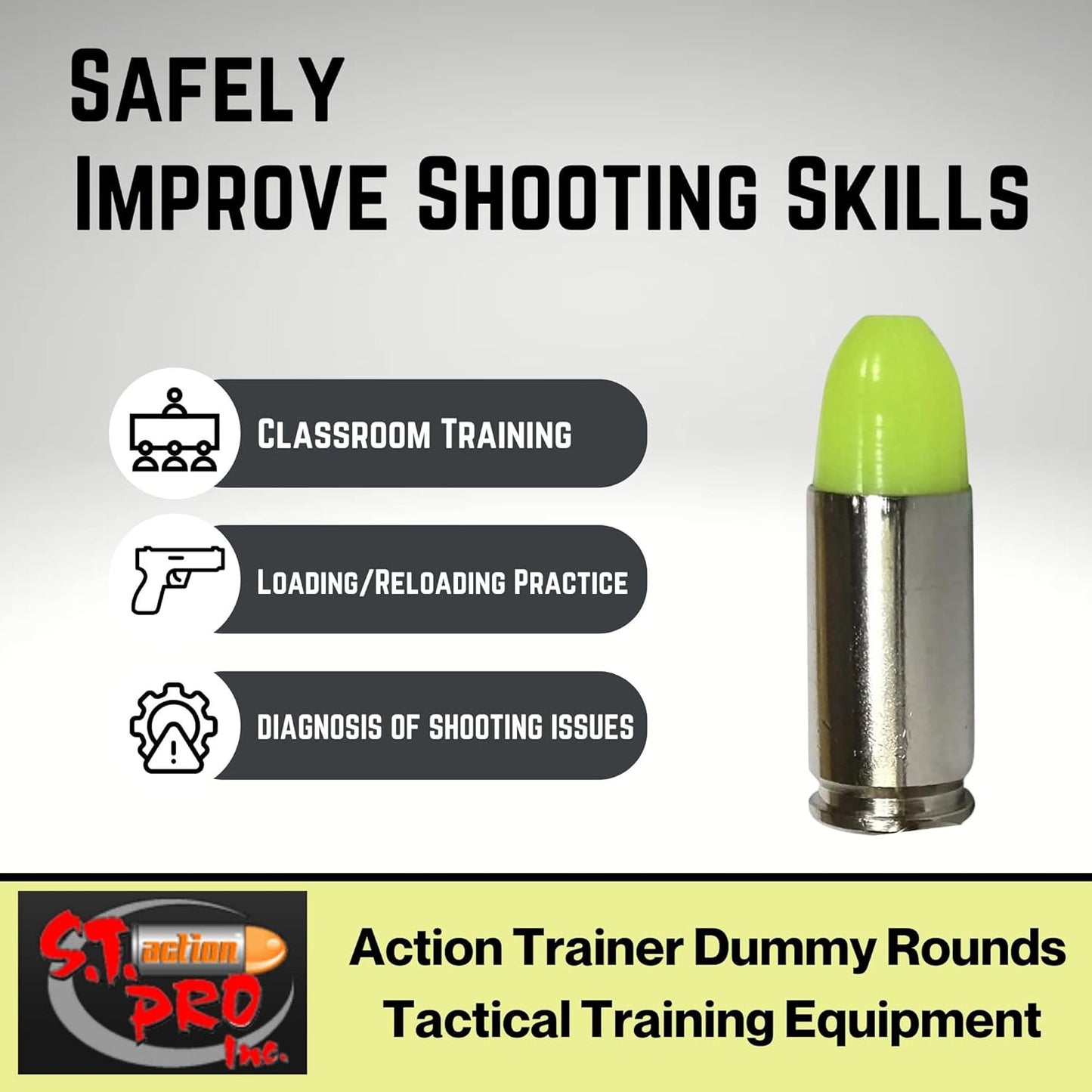 ST Action Pro 9mm Snap Caps – Yellow Safety Trainer Dummy Rounds, Reusable Dry Fire Training Ammunition (20-Pack) for Gun Owners
