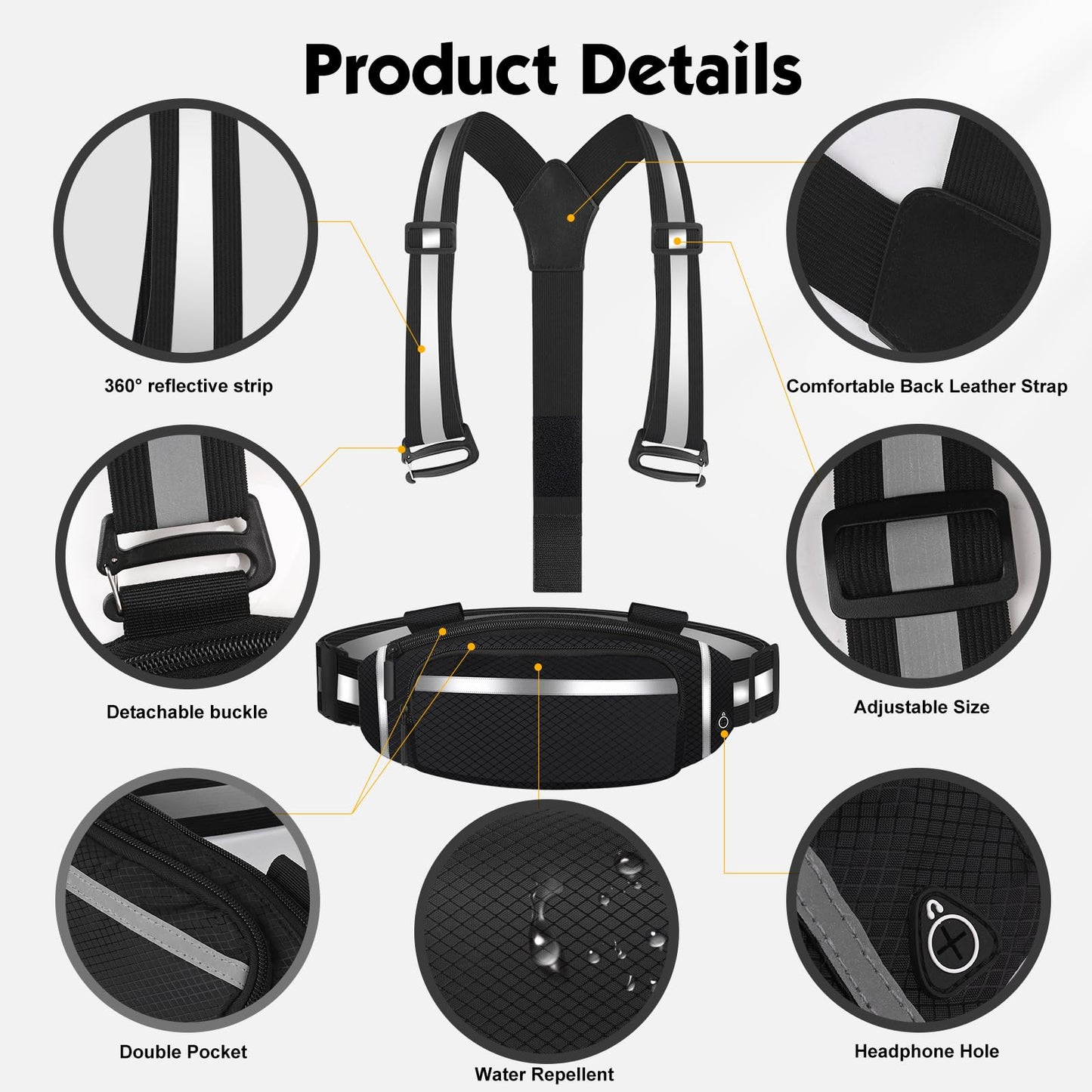360° Reflective Running Belt & Vest | High Visibility Safety Gear with Adjustable Straps for Night Jogging, Walking, Cycling | Lightweight & Water Resistant Waist Pack