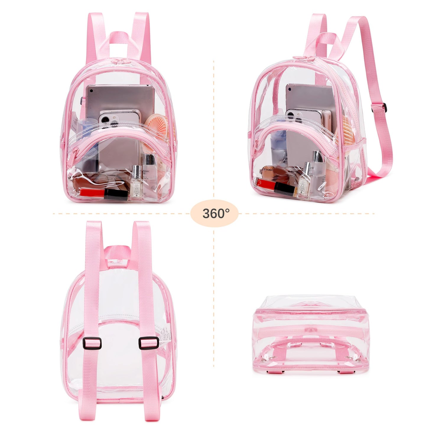 abshoo Clear Mini Backpack for Stadium Events Approved See Through Bag Transparent Backpacks for Girls Women (Pink)