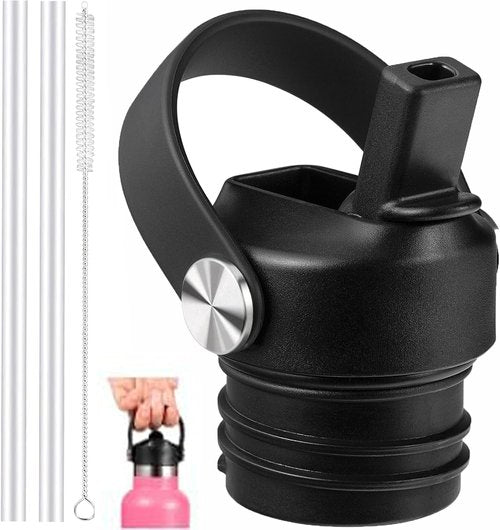 Straw Lid for Hydroflask, Lids with Straw for Hydro Flask 18 21 24 oz Standard Mouth, Replacement Sport Cap for HydroFlask Top Lid with Flexible Handle, Sport Water Bottle Cap Accessories, Black