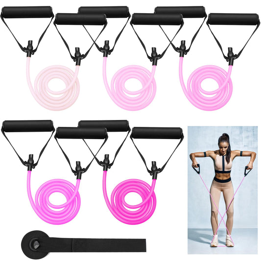 5 Pcs Exercise Resistance Bands with Handles Workout Bands Physical Resistance Tube Bands with Door Anchor for Men Women Muscle Toning Strength Training (Pink)