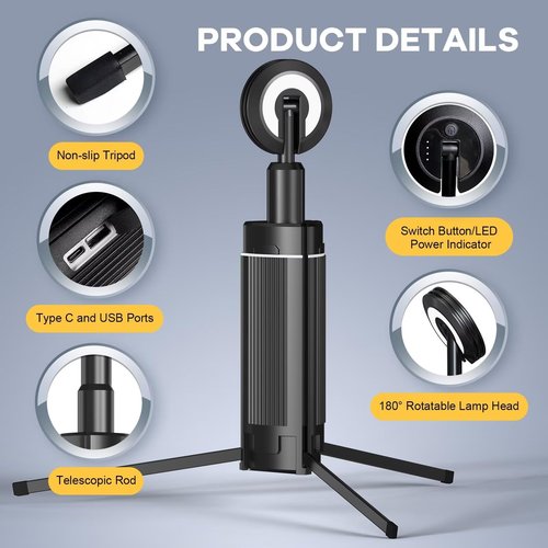 BIAT Telescopic Camping Light 1PCS, Camping Lantern Rechargeable, Led Work Light with Stand Battery Powered 10800mah, Portable Camping Lamp and Flashlight, Camping Lights for Hiking, Camping, Fishing