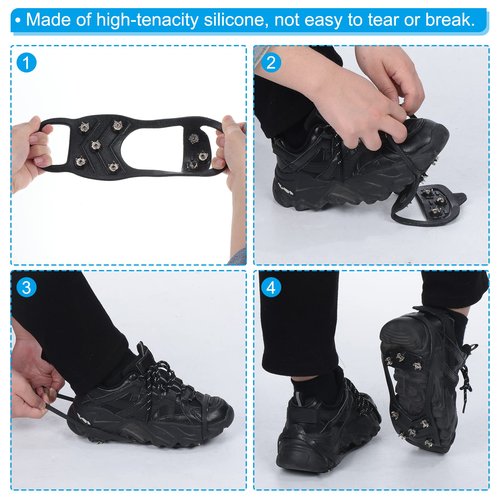 PATIKIL 9.4" Ice Cleats, 2 Pairs Snow Traction Cleat Anti Slip 8-Studs Silicone Crampons Gripper Spikes Claw for Shoes and Boots, Black