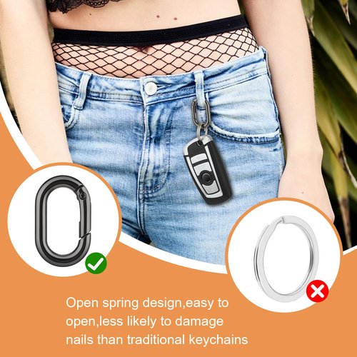 Ymapinc 10Pcs Spring Snap Hook, Oval Carabiner Clip, Tiny Metal Key Chain Clip Quick Release Car Key Ring Small Locking Carabiners Safety Chain Connector for Hiking Purse Backpack