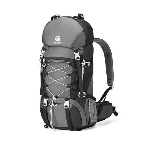 NEHOR 60L Hiking Backpack, Water Resistant Camping Backpack with Rain Cover, Large Lightweight Hiking Bag Outdoor Travel Daypack for Men Women, Black