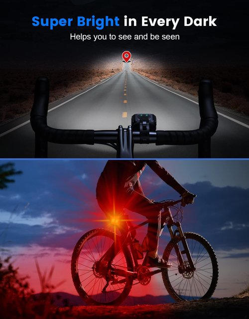 Bike Lights for Night Riding, Ultra Bright Rechargeable Bike Lights Front and Back, IPX6 Waterproof Bicycle Light Headlight and Tail Light Set, 8/12 Modes, 58Hrs Runtime, Easy to Install