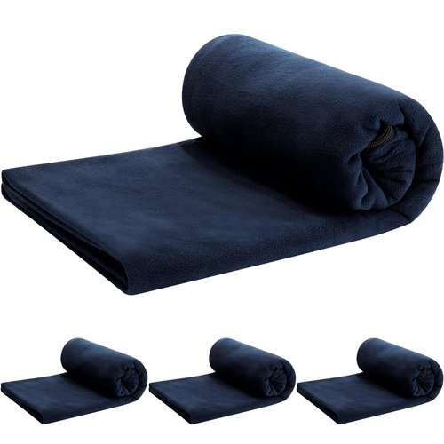 Mixweer 3 Pcs Fleece Sleeping Bag Liner for Adult Warm or Cold Weather 75" Adds 12 Degrees Fahrenheit More Warmth Zippered Camping Blanket Liner with Bag for Adult Travel(Navy Blue)