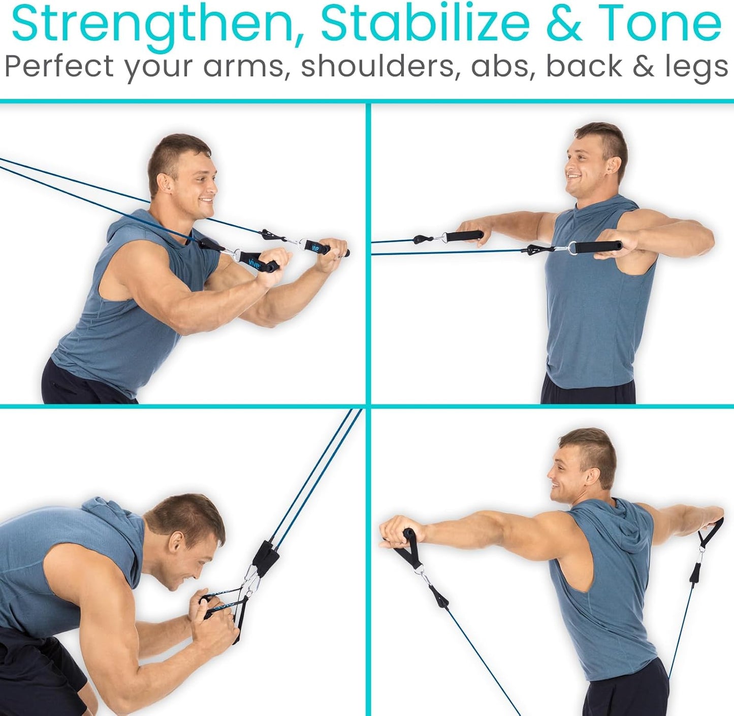 Vive Resistance Bands with Handles (11 Pcs) - Tube Rehab Band Set - Shoulder Pulley Door Anchor - 2 to 70 LBs Tension - Home Workout Elastic Fitness Equipment - Men, Women Training Therapy