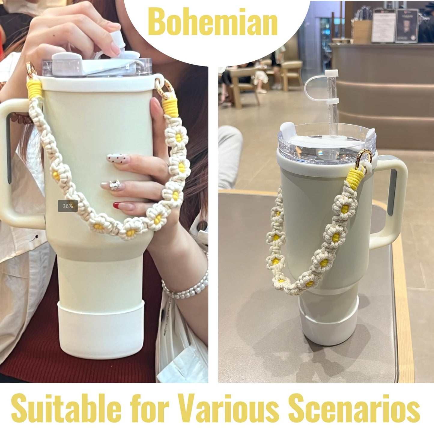 Fabenyok 8PCS Cup Accessories Set for Stanley 30oz & 40oz Tumbler, Including Water Bottle Handle Strap, Boot, Spill Stopper Set, Straw Straw Cover Cap for Stanley Cup Accessories(White)