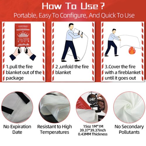 Luxyrus Emergency Fire Blanket for Home & Kitchen - 2 Pack - 40" x 40" - High Heat Resistant Flame Retardant Blanket - Emergency Thermal Blanket - Fire Blankets to Smother A Kitchen Fire