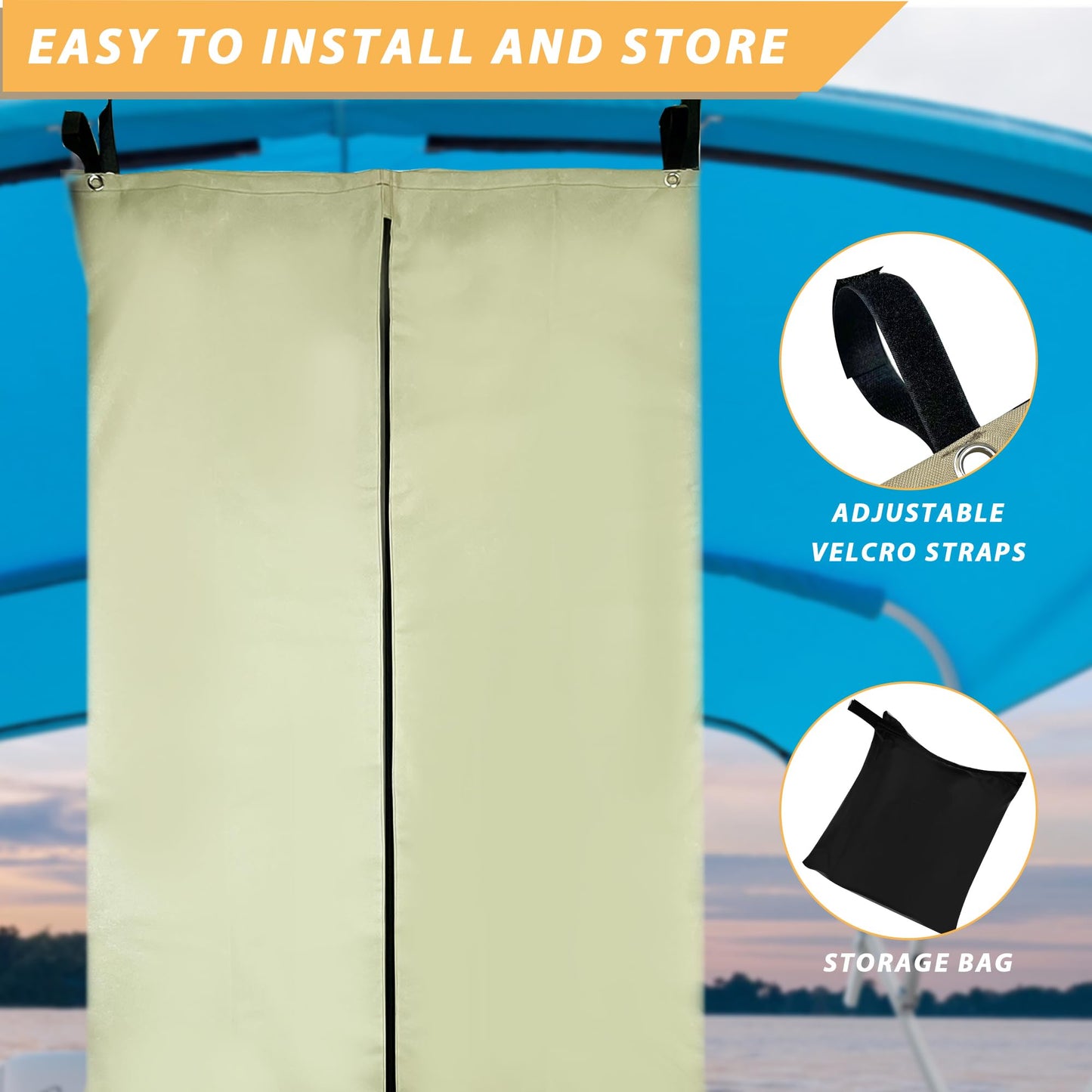 DCY BLUE Privacy Tent for Boats, Heavy-Duty Hanging Changing Room for Pontoon Boats, Privacy Curtains for Pontoon Boats, Attaches to Bimini Top Poles (Gray)