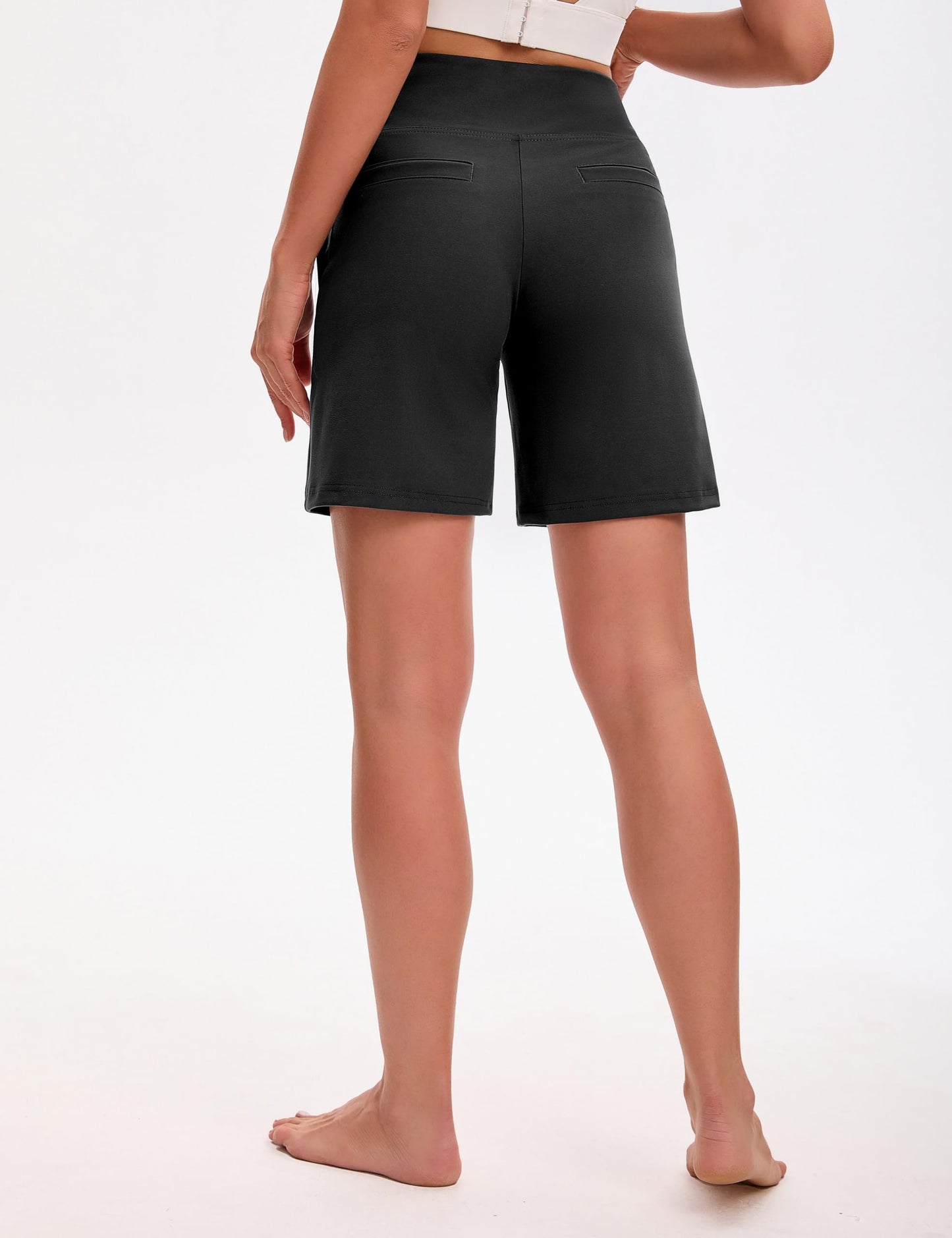 VOOVEEYA Women's Bermuda Shorts 7" High Waisted Athletic Long Shorts with Pockets for Running Yoga Casual（7" Black XL）
