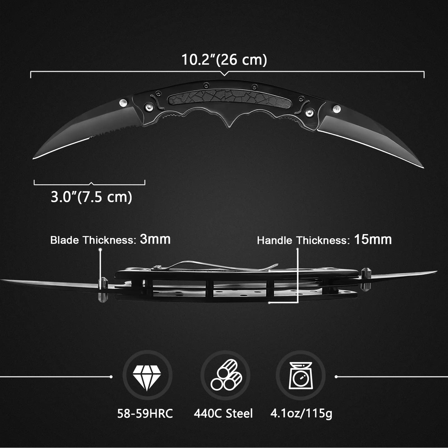 MADSABRE Double Blade Bat Folding Knife Camping Survival Pocket Knives with Clip, Dual Blade Hunting Tactical Pocket Knife, Gifts for Men, Dads, Husbands