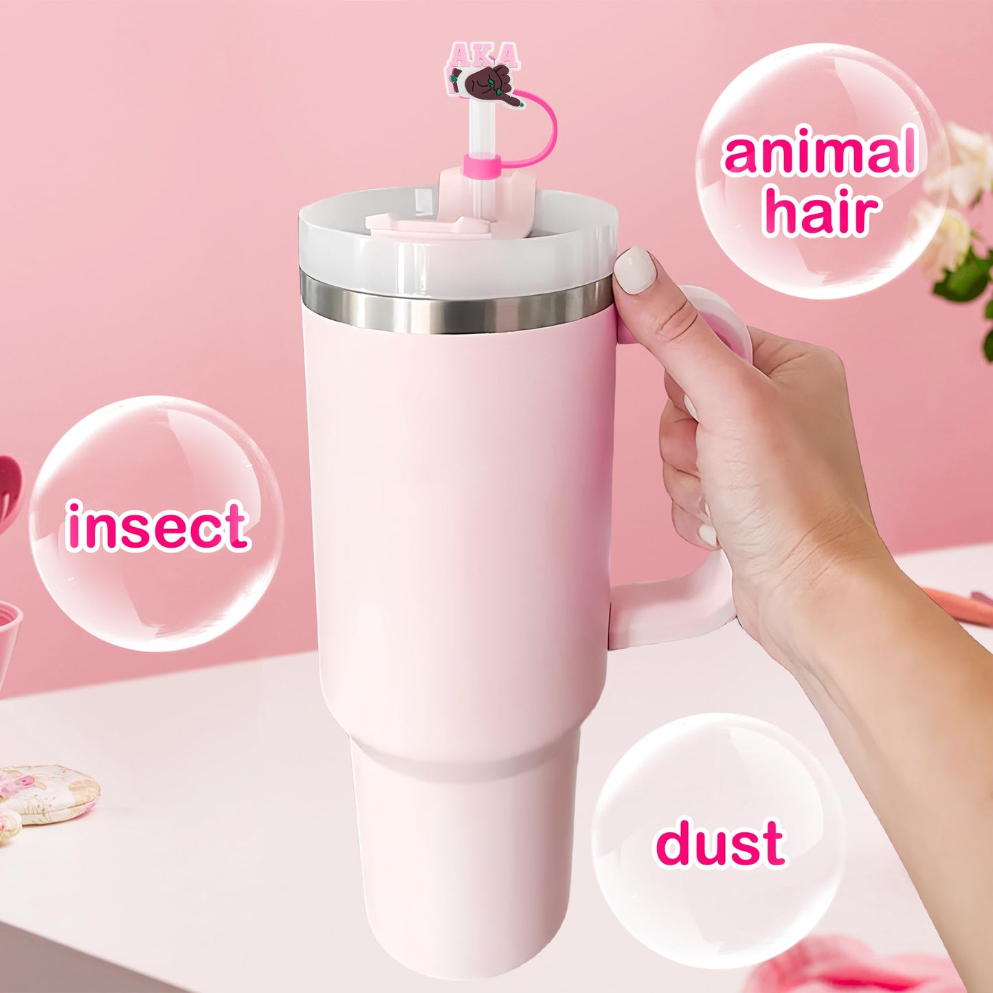 12Pcs Pink Girl Straw Cap Covers for 40oz Stanley Cup Silicone Dust Straws Caps Straw Topper Tips for 0.4inch Straws Cup Accessories