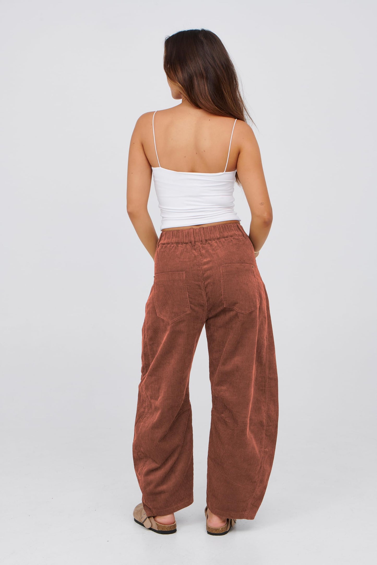 Lviefent Womens Mid Rise Cord Barrel Jeans Casual Baggy Wide Leg Corduroy Cropped Ankle Pants with Pockets (Burgundy-S)