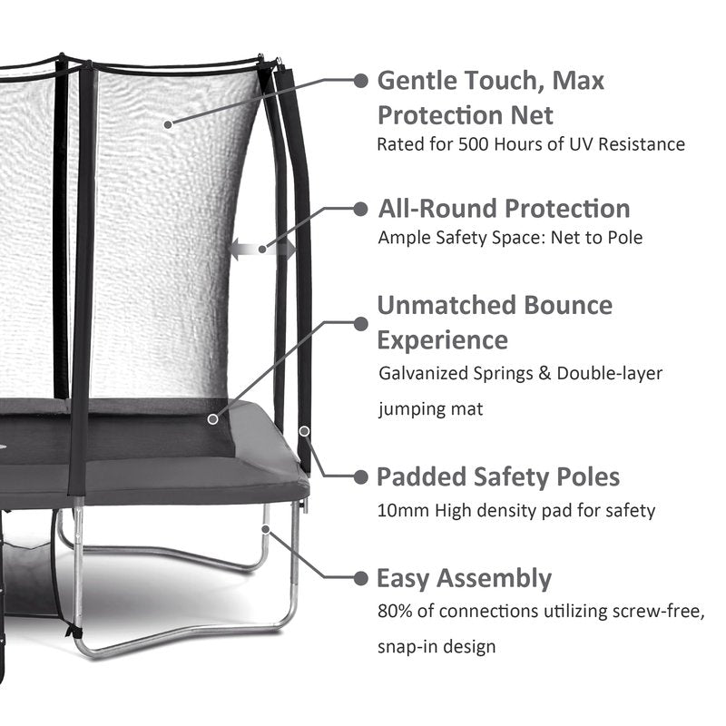 Exacme 7X10 8X12 9X14 Foot Rectangle Trampoline for Kids, Double Enclosure Openings, Small Outdoor Rectangular Trampoline with Enclosure Net, 4 Wind Stakes, Storage Bag, (Gary, 7×10 Feet)
