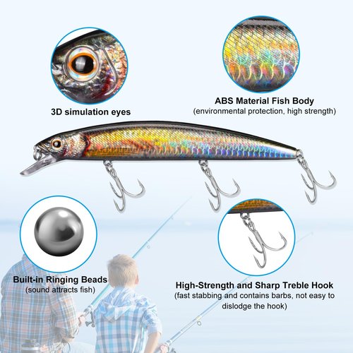 GULULUT Fishing Lures for Freshwater Saltwater, Minnow Jerkbait and Crankbait are Suitable for All Water Layers, Shining and Lifelike Fishing Baits to Improve Fishing Efficiency, Fishing Gift for Men