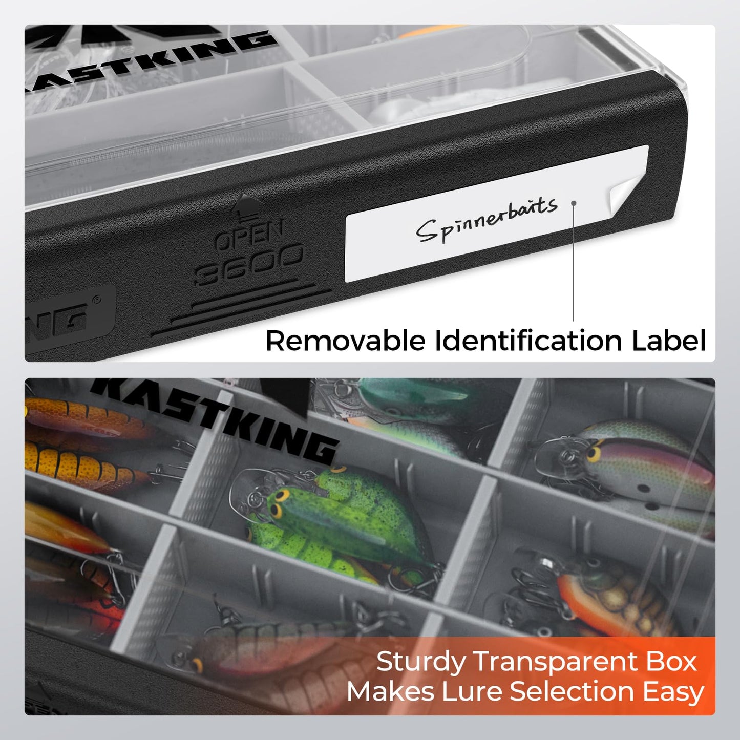 KastKing HyperSeal Waterproof Tackle Box, 3600 and 3700 Tackle Trays, Fishing Tackle Box Organizer with Removable Dividers, Lure Box and Terminal Tackle Storage,Black