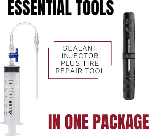 KOM Cycling Tubeless Sealant Injector Syringe and Presta Valve Core Removal Tool by Designed for Stans No Tubes sealant and Other sealants …
