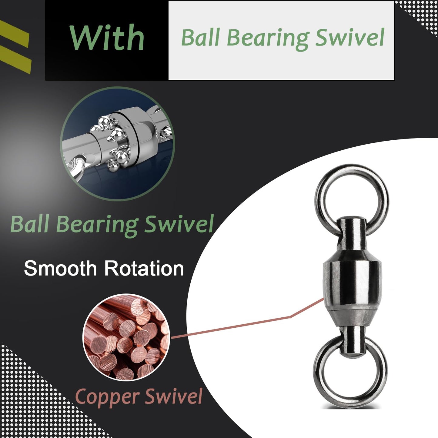 AMYSPORTS Saltwater Steel Fishing Leader Wire Stainless Swivel Fishing Leader Freshwater High Strength Wire Leader Lure Black Nickel #3 50lb 15.8in 20pcs