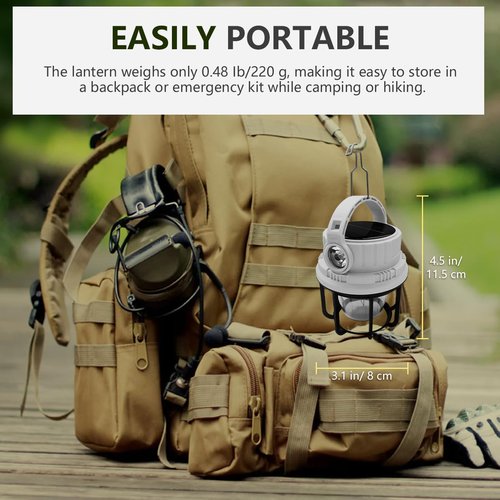 LONLEEYU LED Camping Lantern Rechargeable, Solar Camping Lantern with USB Cable, 6 Light Modes Included with Two Light Source Modes for Hurricane, Power Outages