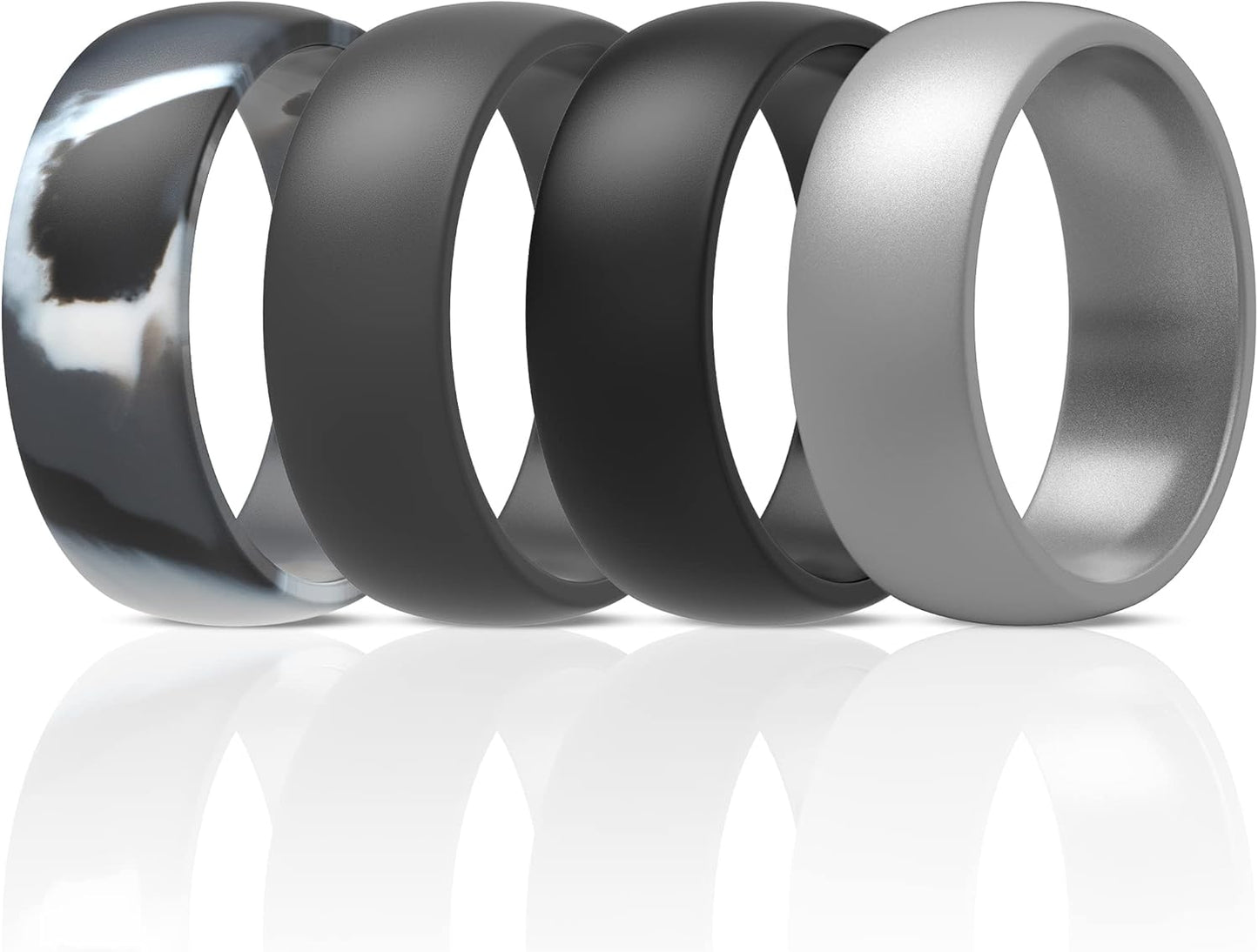 ThunderFit Mens Silicone Rings Wedding Bands, Classic & Striped Style 8.7 mm Wide 2.5mm Thick - 4 Pack