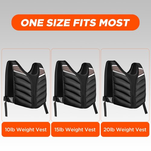 Body Factor Weighted Vest for Men and Women with Reflective Stripes 10LB/15LB/20LB/13LB-22LB Adjustable Buckle Straps Weight Vests for Strength Training, Running, Fitness, Cardio, Weight Loss