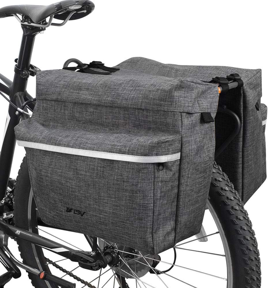 BV 26L Rear Bike Bag - Bike Saddle Bag with 4 Zippered Compartments & Adjustable Hooks - Water-Resistant Bike Bags for Bicycles with Reflective Trim, Taillight Hanger & Handle - Fits Most Racks