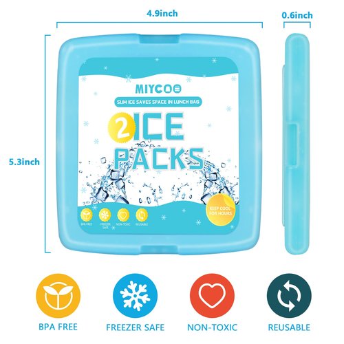 MIYCOO Ice Packs for Lunch Boxes & Lunch Bag - Quick Freeze Ice Pack Space Saving Freezer Packs - Reusable Slim Original Cool Pack - Cooler Accessories for Beach, Camping and Fishing