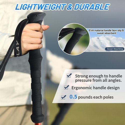 TENPLAY Trekking Pole 7075 Aluminium,EVA Anti-Slip Grips,Quick Lever Lock,3 Section Collapsible,135cm/53.15" Lightweight 0.5lbs,Poles for Hiking Mountaineering Backpacking,Walking.(2PCS)(Grey).