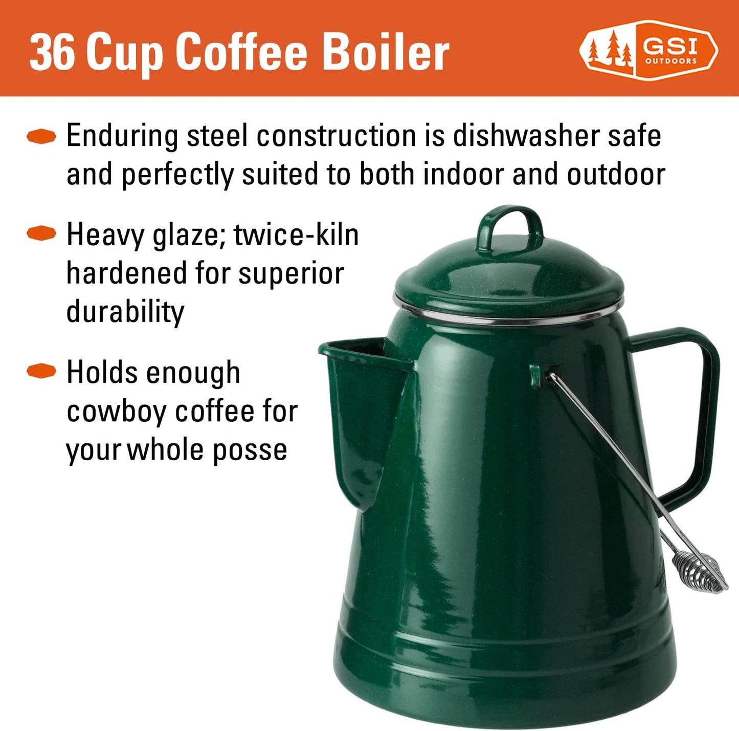 GSI Outdoors 20 Cup Coffee Boiler Design to be Sturdy for The Campsite, RV or Farmhouse Kitchen