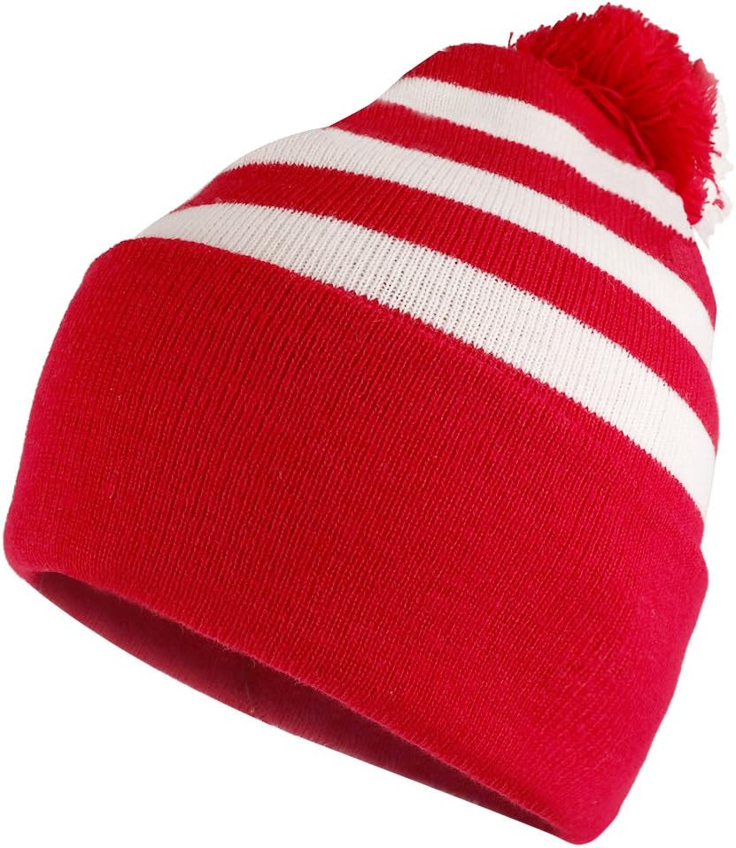 Armycrew Red White Striped Pom Pom Cuff Beanie Hat