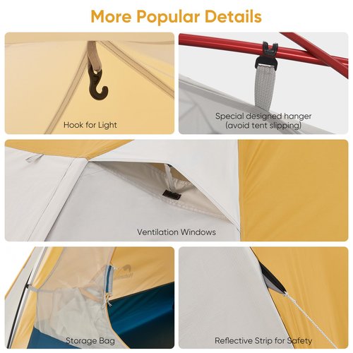 Naturehike Camping Tent, 2/3 Person Double Layer, Instant Easy Setup, Waterproof PU2000mm, 54 MPH Wind Resistance, UPF 50+, Outdoor Tent for Camping, Festivals, Backyard, Sleepovers