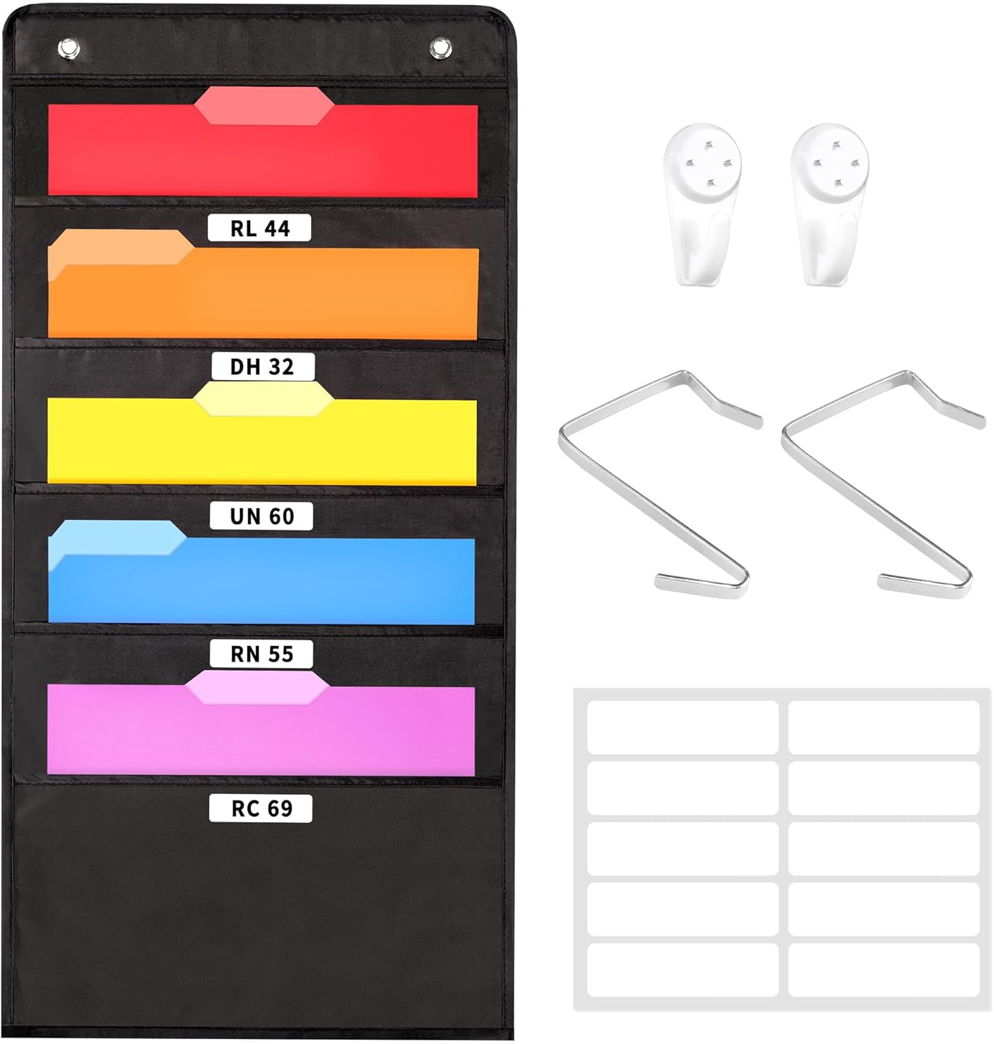 Annecy 10 Pockets Hanging Wall File Organizer, Black Storage Pocket Chart for File Folder and Paper, Space Saver for Office and Classroom, with Wall Hangers, Over The Door Hooks, Labels