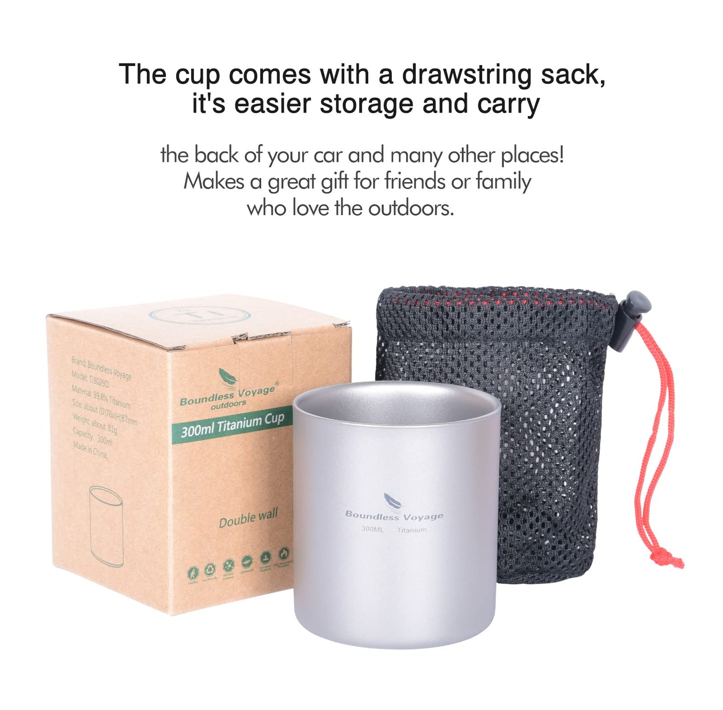 iBasingo 300ml Titanium Double-Walled Cup Ultralight Camping Tea Coffee Mug Metal Cold Hot Insulated Drinking Mug Portable Tableware for Outdoor Travel Hiking Backpacking Picnic Daily Used Ti3029D